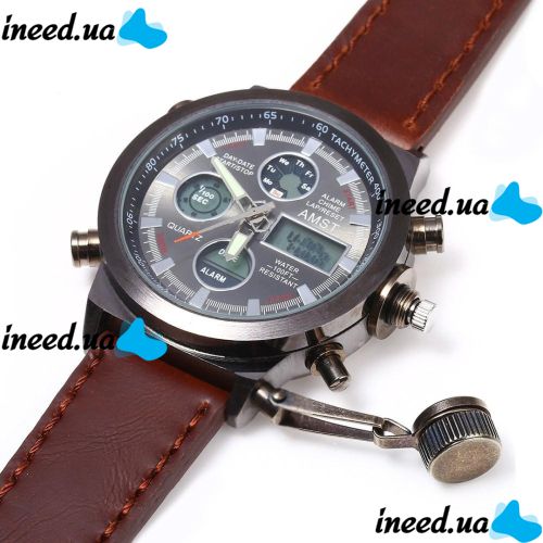 Чоловічі наручні армійські годинник AMST Sport Brown Watch AM3003 Кварцові Quartz коричневі