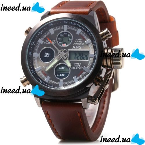 Чоловічі наручні армійські годинник AMST Sport Brown Watch AM3003 Кварцові Quartz коричневі
