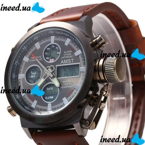 Чоловічі наручні армійські годинник AMST Sport Brown Watch AM3003 Кварцові Quartz коричневі
