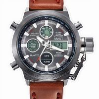 Чоловічі наручні армійські годинник AMST Sport Brown Watch AM3003 Кварцові Quartz коричневі