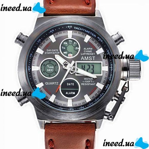 Чоловічі наручні армійські годинник AMST Sport Brown Watch AM3003 Кварцові Quartz коричневі