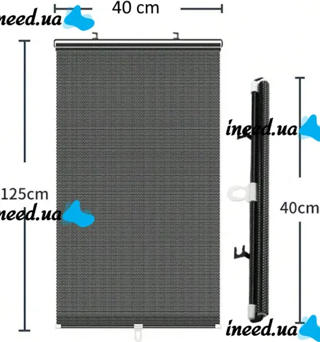 Сонцезахисна рулонна шторка козирок RolerProtect 40x125 см на коліщатках для спальні і автомобіля, Автомобільні жалюзі ролет на вікна Чорна