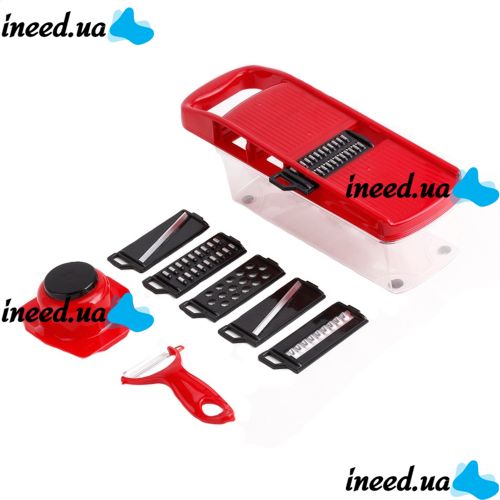 Мультислайсер Mandoline Slicer 6 в 1 Red, Ручна овочерізка для овочів і фруктів з контейнером, Слайсер, Терка міні комбайн 6в1 Червона