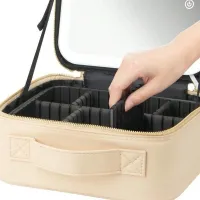 Niceland TM1060 Travel cosmetic bag White suitcase organizer with touch mirror MAG-589 and LED light for storing cosmetics White