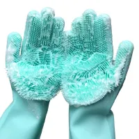 Рукавички губка з ворсинками для миття посуду, універсальні Kitchen Gloves, силіконові рукавички з щіткою для тварин, рукавички губки кухонні