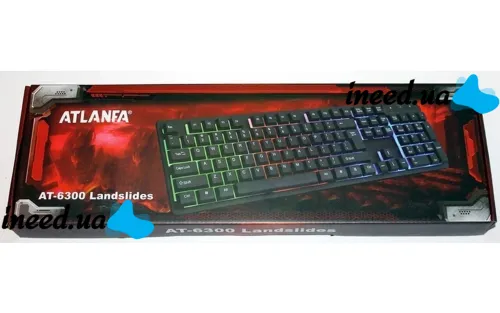 USB дротова геймерська комп'ютерна клавіатура Landslides KR - 6300 з RGB Led підсвічуванням ATLANFA AT-6300, повнорозмірна мембранна Чорна