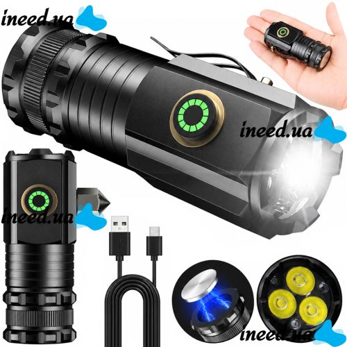 Ручной фонарь со стеклобоем Bailong X-BAIL BL-450XC 5W аккумуляторный светодиодный мини LED фонарик с креплением, молотком и магнитом 800 лм Type-C