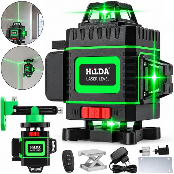 Hilda DG-147 4D 16-line Green Laser Level Gauge for Intersection Measurement, Self-leveling 16 Rays at 360 with Charge Indicator
