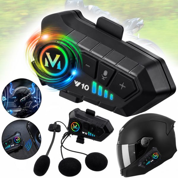 Helmet Wireless Earphone Y10 Helmet Wireless Headset with Soft Microphone and Noise Cancellation, Motorcycle Headset with Touch Control and Bluetooth