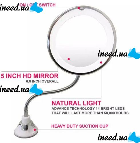 Flexible Suction Cup Mirror with Backlight with 5x Magnification Ultra Flexible Mirror 5X