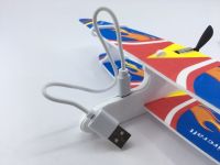 The Airkraft propellant foam airplane glider with a rechargeable electric motor is charged from microUSB