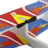The Airkraft propellant foam airplane glider with a rechargeable electric motor is charged from microUSB