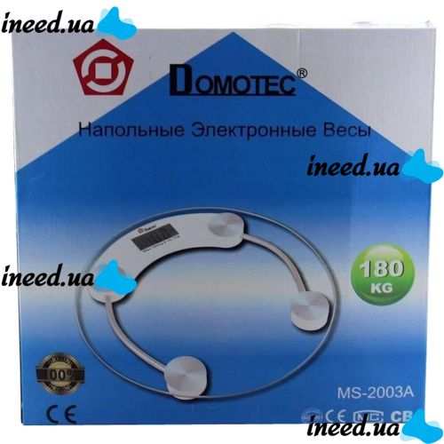 Электронные напольные весы Domotec MS-2003A до 180 кг, Круглые стеклянные весы с Led дисплеем домашние для взвешивания шаг 0.1 кг MS2003A Прозрачные