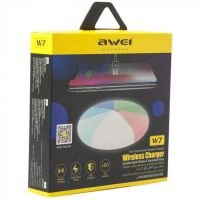 Беспроводное зарядное устройство Awei W7 10W с подсветкой 7 цветов White, Универсальная беспроводная зарядка 10 Вт Авей Белый