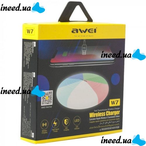 Беспроводное зарядное устройство Awei W7 10W с подсветкой 7 цветов White, Универсальная беспроводная зарядка 10 Вт Авей Белый