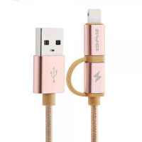 Кабель, шнур Awei CL-930C 2 в 1 Lightning і Micro USB, рожевий