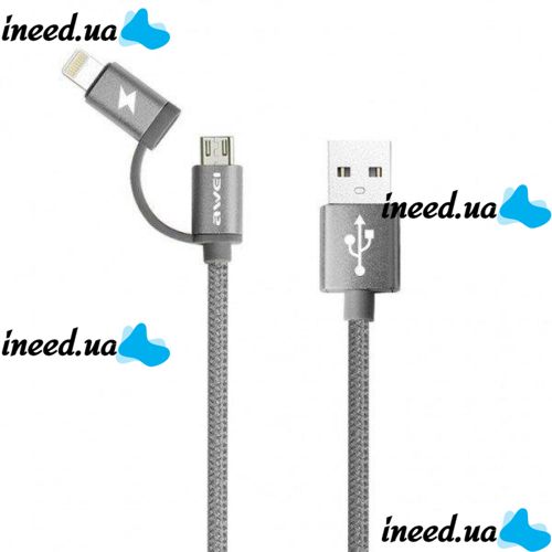 Кабель, шнур Awei CL-930C 2 в 1 Lightning і Micro USB, рожевий