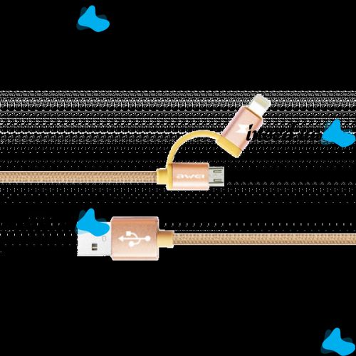 Кабель, шнур Awei CL-930C 2 в 1 Lightning і Micro USB, рожевий