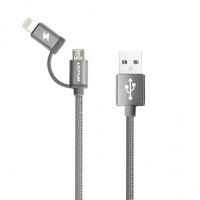 Кабель, шнур Awei CL-930C 2 в 1 Lightning і Micro USB, сріблястий