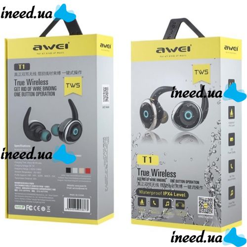 Wireless Bluetooth Headphones Awei T1 Twins Earphones Black, Black