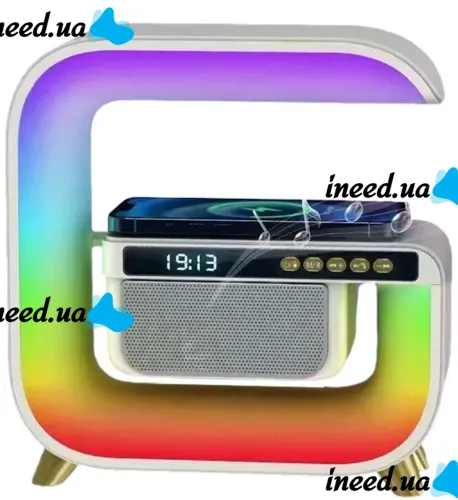 Настільна смарт лампа нічник RGB XM-G3 акумуляторний з бездротовою зарядкою 15W і Bluetooth колонкою, Блютуз колонка G3 з підсвічуванням Біла