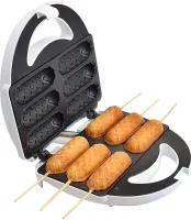 Sausage maker Domotec KB-888 machine for cooking hot dogs and sausages on a stick with 6 cells 800W, Waffle maker for corn dogs 800W White