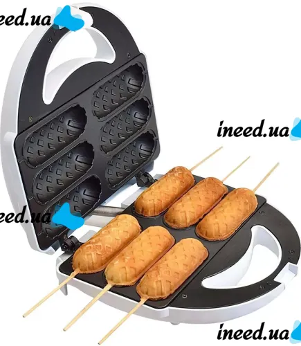 Sausage maker Domotec KB-888 machine for cooking hot dogs and sausages on a stick with 6 cells 800W, Waffle maker for corn dogs 800W White