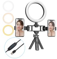 Кольцевая USB LED лампа Bracket Fill Light Live K315 16см 6" со штативом и двумя держателями настольная светодиодная Multi-Position Ring Broadcasting