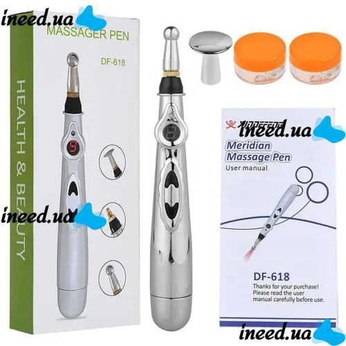Акупунктурний масажер у формі ручки Massager Pen DF-618, прилад для точкового масажу всього тіла Сірий, електронна акупунктурна ручка для обличчя