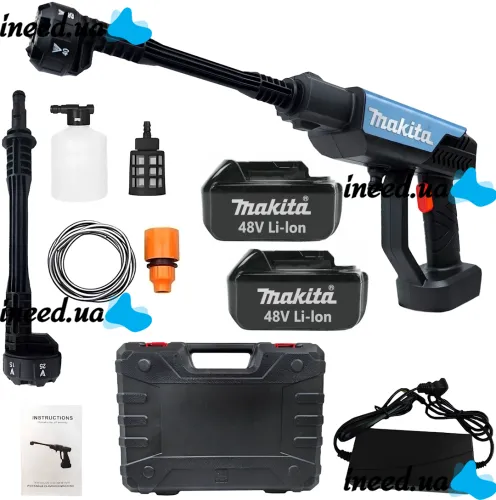 Беспроводная мойка высокого давления Makita DXR-928 48V 5Ah 2 аккумулятора, аккумуляторная мини автомойка с кейсом, распылитель Макита для авто