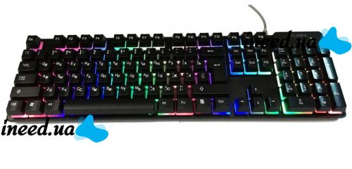 USB дротова геймерська комп'ютерна клавіатура Landslides KR - 6300 з RGB Led підсвічуванням ATLANFA AT-6300, повнорозмірна мембранна Чорна