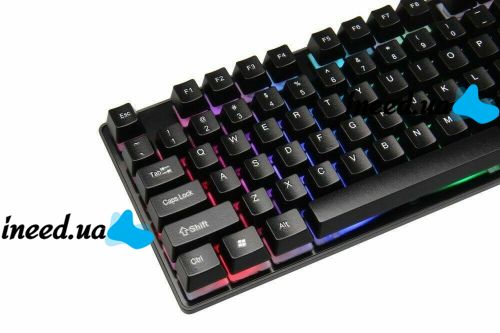 USB дротова геймерська комп'ютерна клавіатура Landslides KR - 6300 з RGB Led підсвічуванням ATLANFA AT-6300, повнорозмірна мембранна Чорна