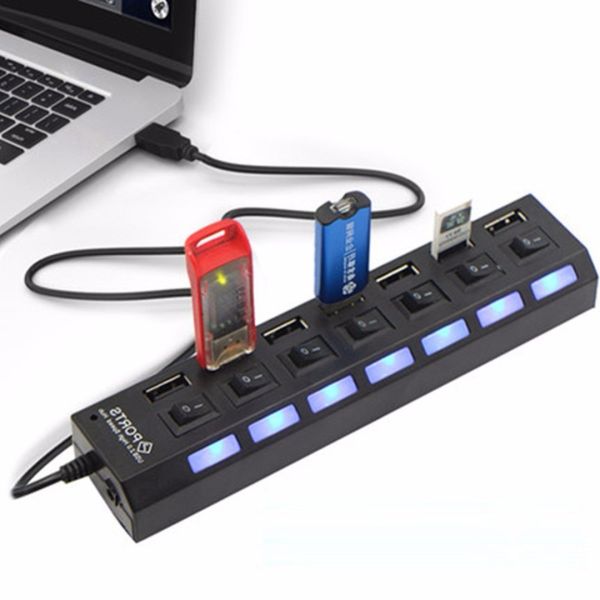 USB хаб Memos 7SW на 7 портов USB 2.0 Black, разветвитель с кнопками on off HUB Черный 