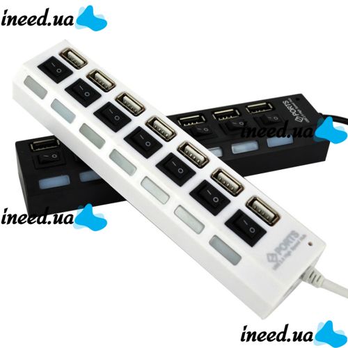 USB хаб Memos 7SW на 7 портів USB 2.0 White, розгалужувач із кнопками on off HUB білий