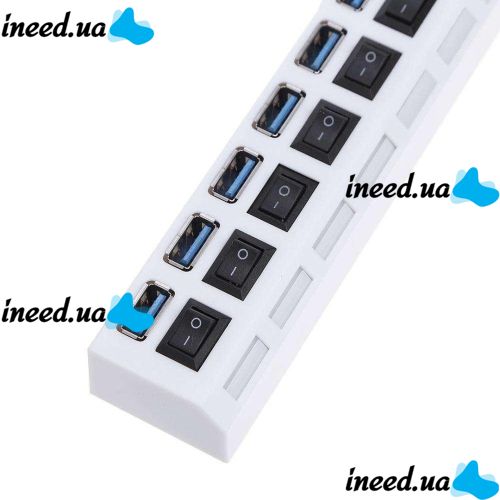 USB хаб Memos 7SW на 7 портів USB 2.0 White, розгалужувач із кнопками on off HUB білий