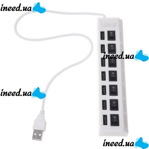 USB хаб Memos 7SW на 7 портів USB 2.0 White, розгалужувач із кнопками on off HUB білий