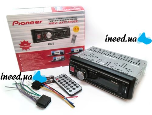 Universal car radio ISO Pioneer 1093 with removable panel player with USB and SD, Car radio player with remote control in the car