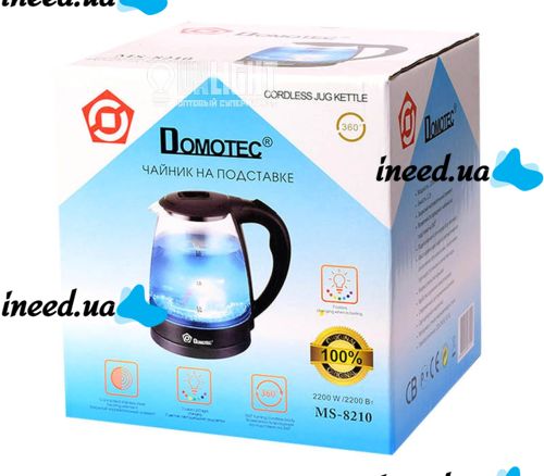 Domotec MS-8210 Black 2200W 2.2L Glass electric kettle, electric kettle with RGB color Backlight