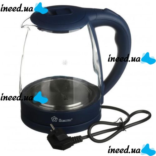 Domotec MS-8211 Blue 2200W 2.2L Glass electric kettle, electric kettle with RGB color backlight