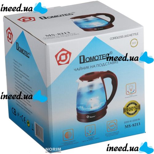 Domotec MS-8213 Red 2200W 2.2L Glass electric kettle, electric kettle with RGB color backlight