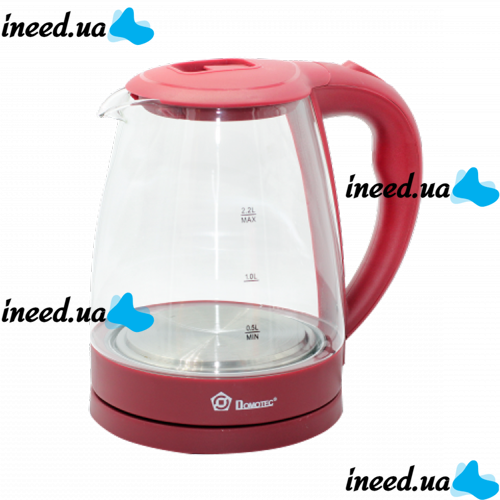 Domotec MS-8213 Red 2200W 2.2L Glass electric kettle, electric kettle with RGB color backlight