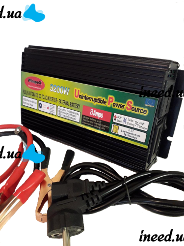 Автомобільний перетворювач напруги Wimpex 12v-220v 3200W інвертор C зарядним від мережі 220 8A