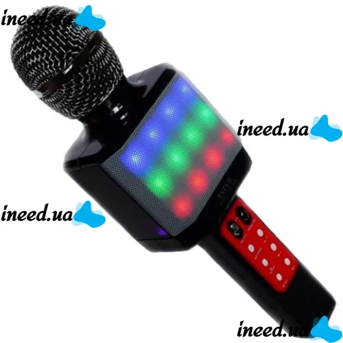 Бездротовий караоке мікрофон WSTER WS - 1828 Bluetooth USB AUX FM з вбудованою колонкою і 4 тембрами голосу на акумуляторі з динаміком Ws1828 Чорний