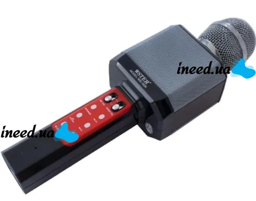 Бездротовий караоке мікрофон WSTER WS - 1828 Bluetooth USB AUX FM з вбудованою колонкою і 4 тембрами голосу на акумуляторі з динаміком Ws1828 Чорний