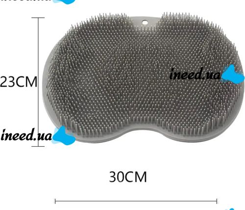 Silicone Massage Mat Cleaner Brush Shower Foot Scrubber Mat LY-379 Grey for Back and Legs with Suction Cups, Wall-mounted Non-slip Washcloth for Shower Grey