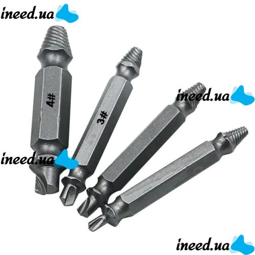 A set of Easy Out Tool S2 bit extractors 4 pcs in a box, double-sided nozzles for unscrewing broken, licked screws and bolts on a screwdriver