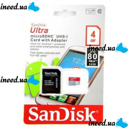 SanDisk Ultra 4GB class 10 microSD card with SDHC adapter SDXC adapter