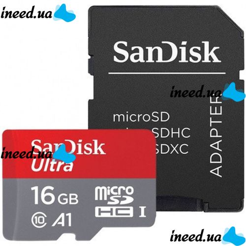 microSD SanDisk Ultra 16GB Class 10 Memory Card with SDHC Adapter SDXC adapter