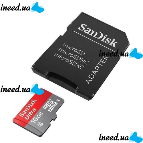 microSD SanDisk Ultra 16GB Class 10 Memory Card with SDHC Adapter SDXC adapter