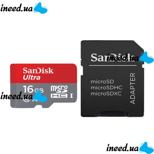 microSD SanDisk Ultra 16GB Class 10 Memory Card with SDHC Adapter SDXC adapter